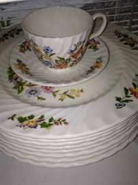 Aynsley "Cottage Garden" English bone china (dinner plates, salad plates, cups, and saucers)