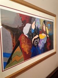 Abstract and colorful ladies by Itzchak Tarkay (228/350) Itzchak Tarkay was an Israeli artist. (Tarkay was born in 1935 in Subotica, on the Yugoslav-Hungarian border. In 1944, Tarkay and his family were sent to the Mauthausen Concentration Camp, until Allied liberation freed them a year later.)