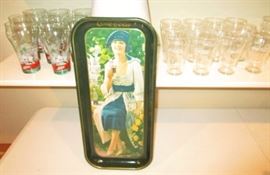 Vintage Coke tray, Coke glasses