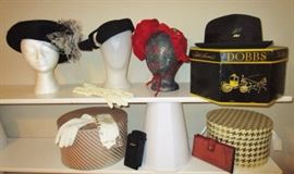 Vintage hats, hat boxes, gloves
