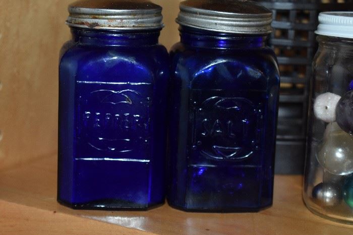 Antique Cobalt Blue Salt & Pepper Shakers