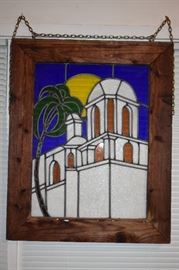 Beautiful Leaded Glass depicting Mission San Juan Baptista in California