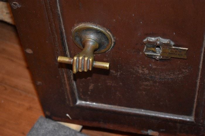 Victorian Floor Safe with original key. Notice the knob is in the shape of a hand!