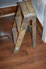 Small Vintage Step Ladder with painted Mushrooms on the sides