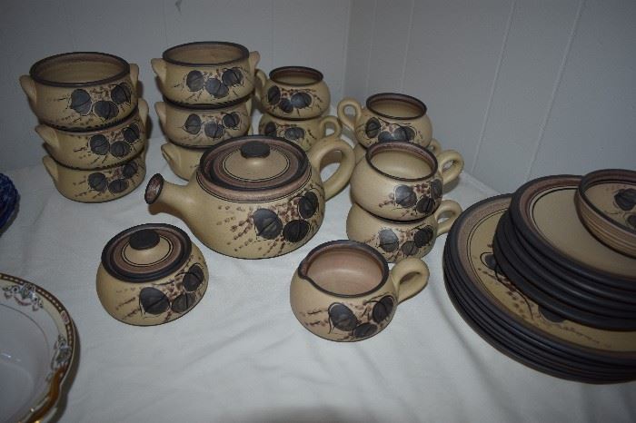 Earthenware Plates, Cups, Soup Bowls, Sugar and Creamer by Tenth