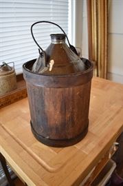Extremely Rare Wooden Barrel Shaped Oil Can with Metal Top and Bale