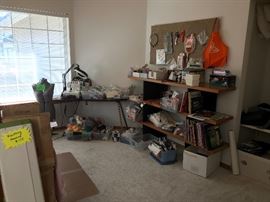 Sewing and crafts: patterns, vintage dress form, serger, thread, yarn, books and more