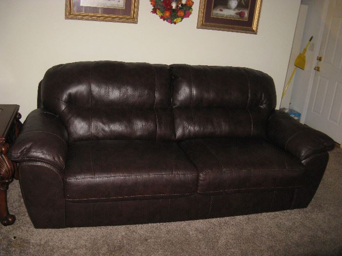 BROWN VINYL COUCH -LIKE NEW!