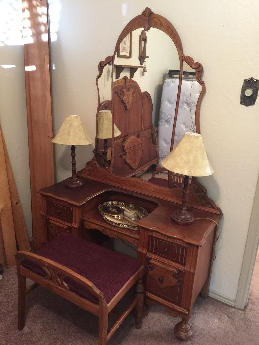 Antique Walnut vanity with stool