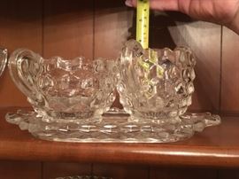 Fostoria American cram and sugar on tray