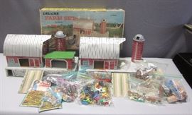 Marx Deluxe Farm Set Tin Barn Playsets, Qty 2, Both Include Barns, Accessories, Ramps, Silos, 1 Has Out-Building