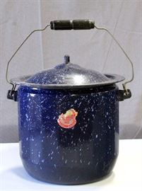 Vintage Blue Enamalware Graniteware Combinet Diaper Pail With Label