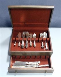 Assorted Sterling Flatware, Qty 46, Matching Pattern, Forks, Spoons, Knives, with Silverware Chest