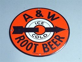 1950's Style A&W Root Beer Porcelain Advertising Sign, 12"Dia
