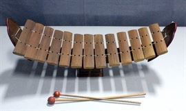 14 Wood-Key Xylophone Boat from Thailand, 25"L, with Mallets