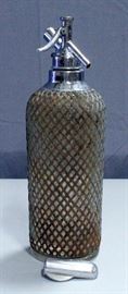 1930's Sparklets Glass Seltzer Bottle with Wire Mesh Cover