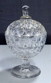 Covered Thumbprint Compote Dish, Believed to be Flint Glass EAPG "Argus" Pattern made by Bakewell, Pears & Co, 8"H