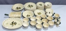 Poppytrail California Pottery Rooster Dinnerware Set- 9 Dinner Plates, 13 Bowls, 16 Bread Plates, 10 Cup & Saucer Sets, 2 Sugar Creamer Sets, More