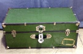 Vintage Green Storage Trunk with Leather Handles, 30"W x 12"H x 16"D