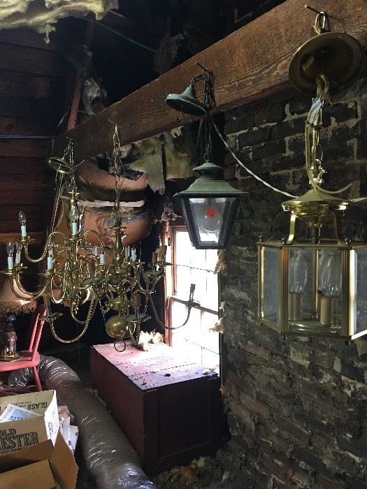 Various chandeliers and hanging fixtures 