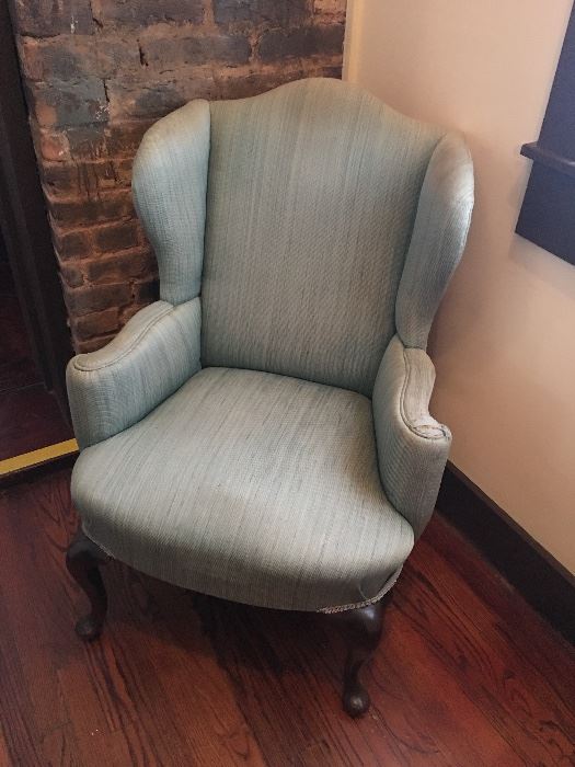 Pale blue wingback chair