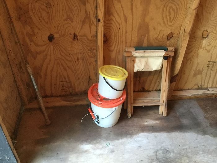 Small canvas stools (2) and buckets 