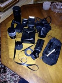 A nice group of photographic equipment, including a Pentax camera