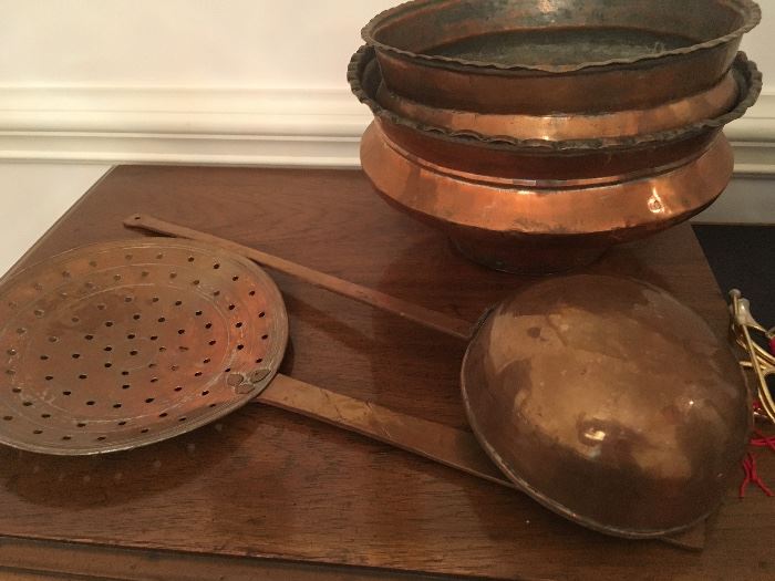 Iranian Copper pieces - strainer and ladle have design on copper