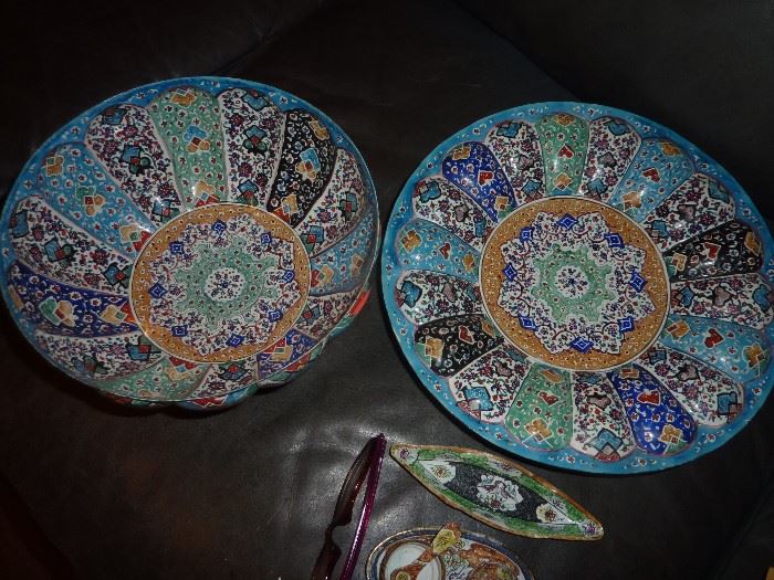 Hand Painted bowl and platter/Enamel/from Iran
