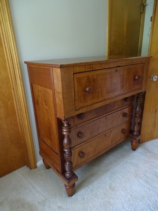 American Empire Tiger maple & cherry chest of drawers.