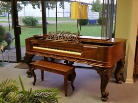 Antique Chickering square grand piano with waterfall keys