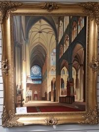This oil is one of three different cathedral interiors by Perez.