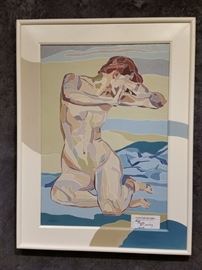 'Nude' oil painting by Peretto in a custom painted frame