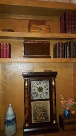 Antique books and boxes.