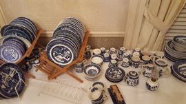 Large collection of Blue Willow.