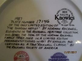 ROCKWELL HERITAGE COLLECTIBLE PLATE BACK - several in this series available