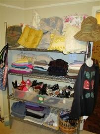 Bedding, Pillows, Sweaters, Shoes, Comfy sweatpants, jeans and scarves.