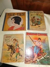 1932 Tillie The TOILER, 1896 Fun for Little men and Women,  Hours in Story Land,  1911 Robinson Crusoe 