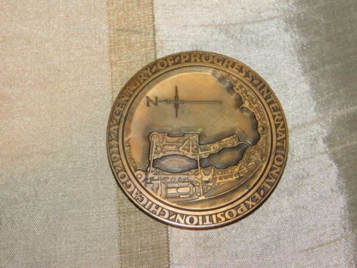 Back of Official Commemorative Worlds Fair Bronze 1933 medallion