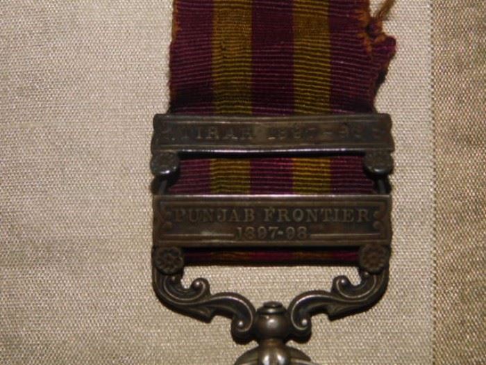 British Victorian 1897-1898 2 bars service to royal Irish Regiment  Punjab Frontier service medal