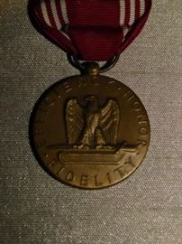 Back of 1941 Bronze Army Exemplary, Conduct, Efficiency, Honor, Fidelity Medal and 2 rank bars 