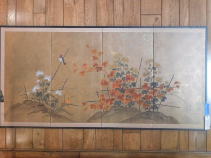 Oriental hand painted screen