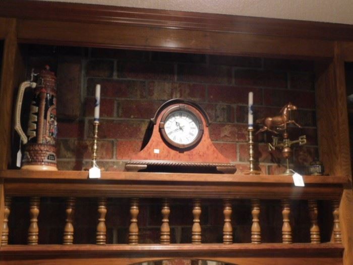 German stein,mantle clock and brass wether vane 