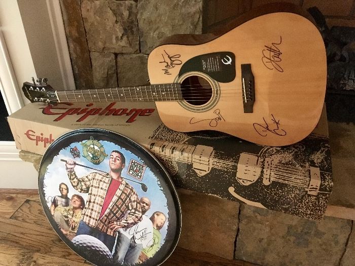 Hootie and the Blowfish autographed guitar and  drumhead (with Happy Gilmore)
***the drum head has been SOLD but the guitar is still available 