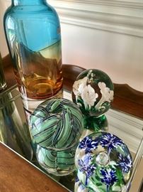 Waterford decanter & glass paperweights 