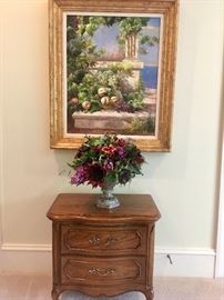 Vintage Thomasville night stand (there is a matching pair) and oil on canvas painting
