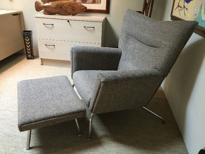 Modern design chair and ottoman. 