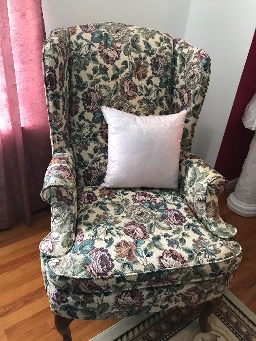 Pair floral wing chairs