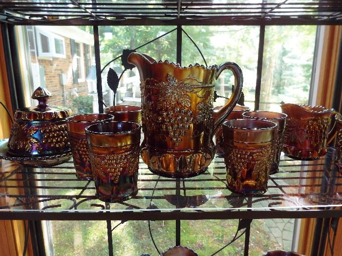 Northwood Grape & Cable Pitcher and six glasses