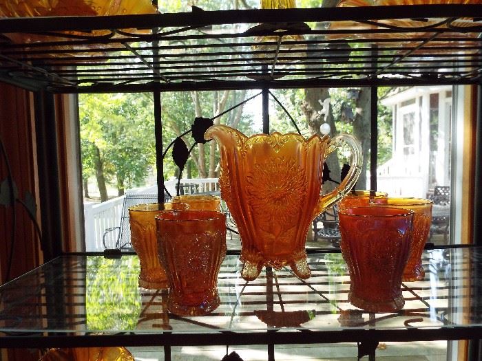 Dugan Dahlia Pitcher & 6 glasses in Marigold